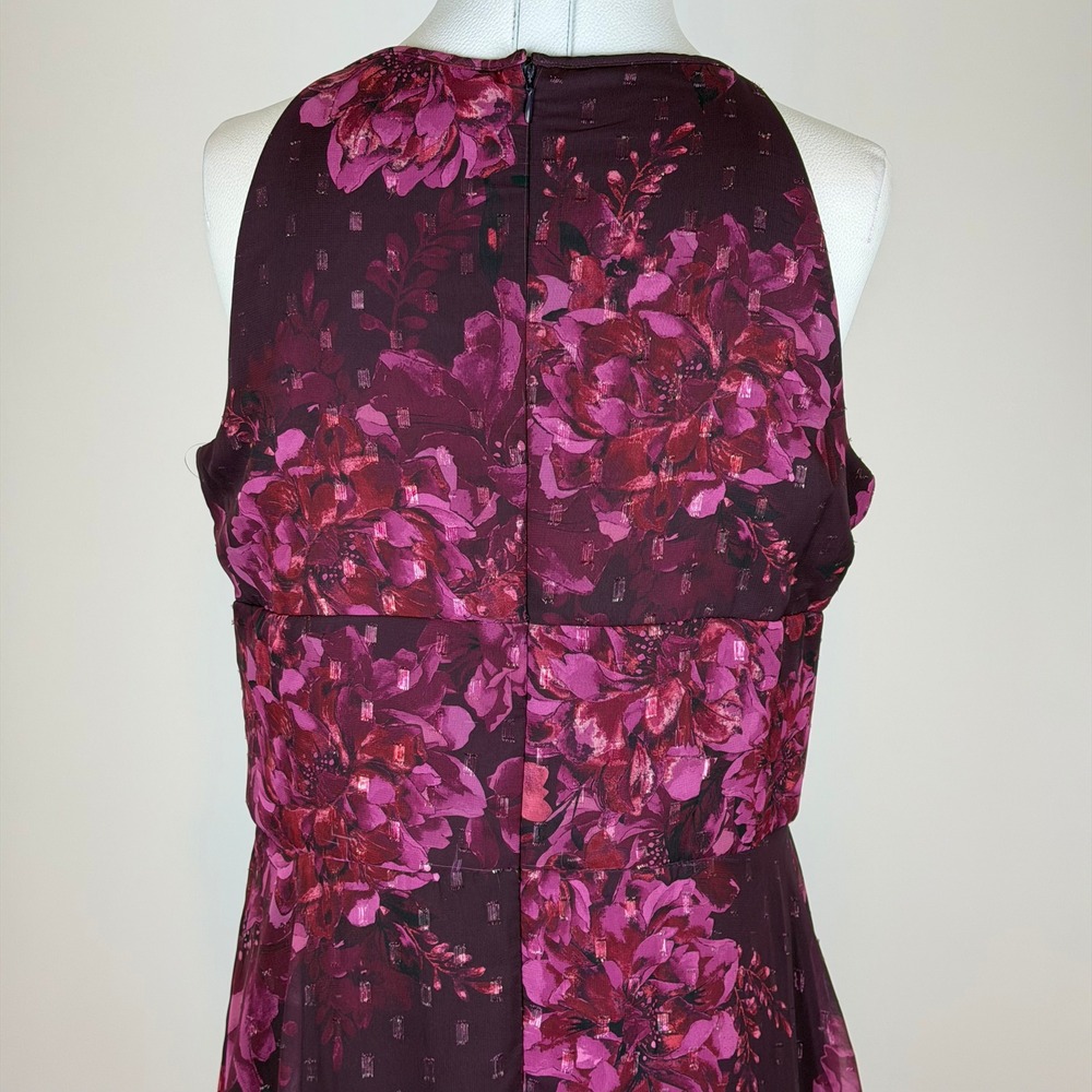 NWD R&M Richards Plum Rose Floral Halter Keyhole Chiffon Gown Maxi Dress Size 16 - Picture 8 of 16